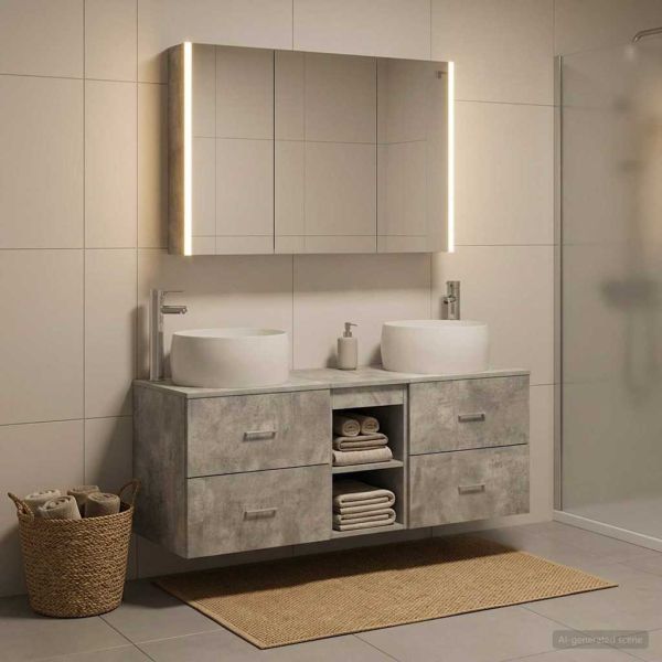 Комплект мебели за баня 4 pcs Бетонно сиво