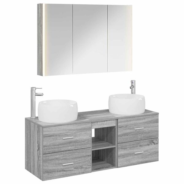 Комплект мебели за баня 4 pcs Сив Сонома