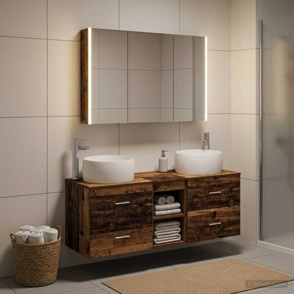 Комплект мебели за баня 4 pcs Старо дърво