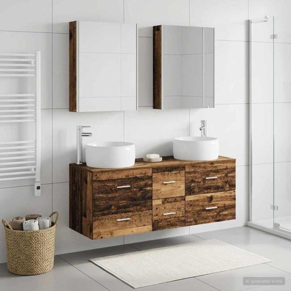 Комплект мебели за баня 5 pcs Старо дърво
