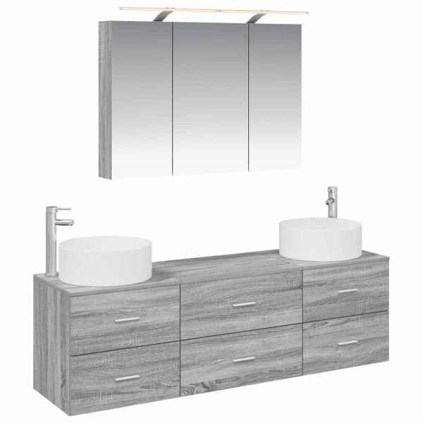 Комплект мебели за баня 4 pcs Сив Сонома