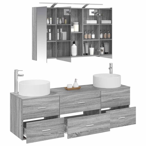 Комплект мебели за баня 4 pcs Сив Сонома