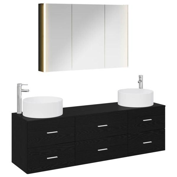 Комплект мебели за баня 4 pcs Черен дъб