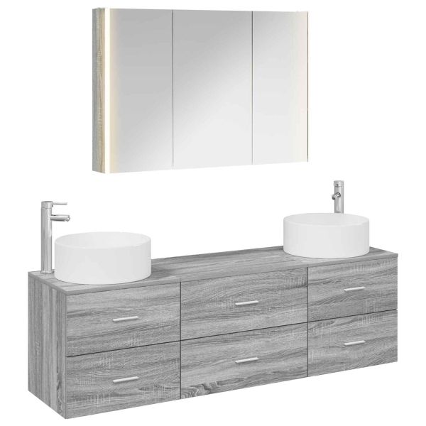 Комплект мебели за баня 4 pcs Сив Сонома