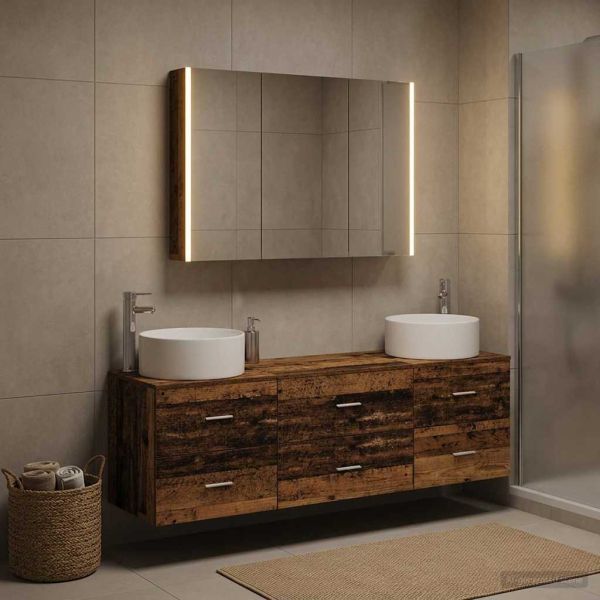 Комплект мебели за баня 4 pcs Старо дърво