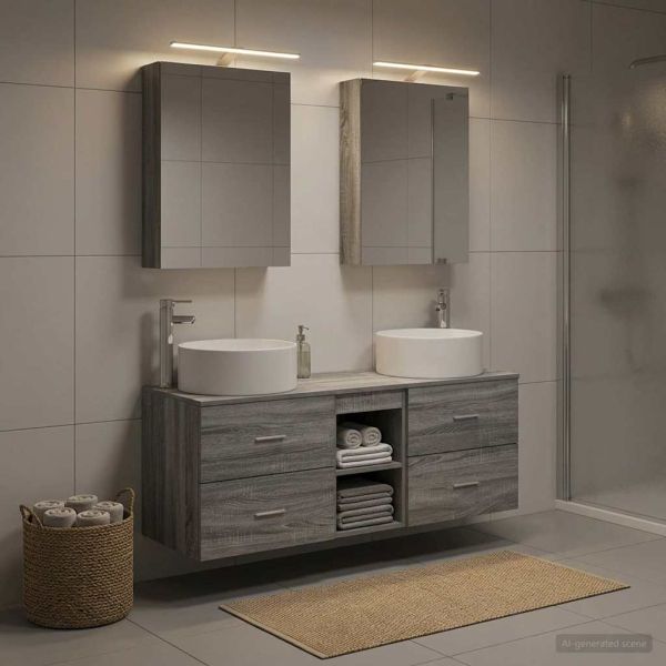Комплект мебели за баня 5 pcs Сив Сонома