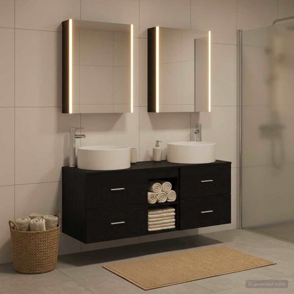 Комплект мебели за баня 5 pcs Черен дъб