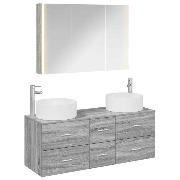 Комплект мебели за баня 4 pcs Сив Сонома