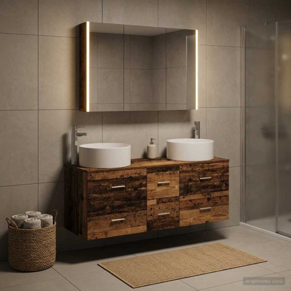 Комплект мебели за баня 4 pcs Старо дърво