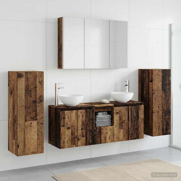 Комплект мебели за баня 6 pcs Старо дърво