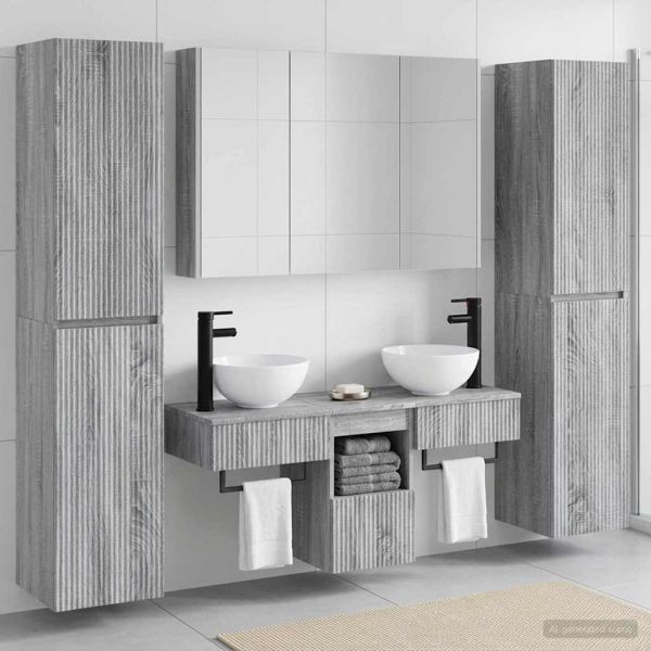 Комплект мебели за баня 6 pcs Сив Сонома