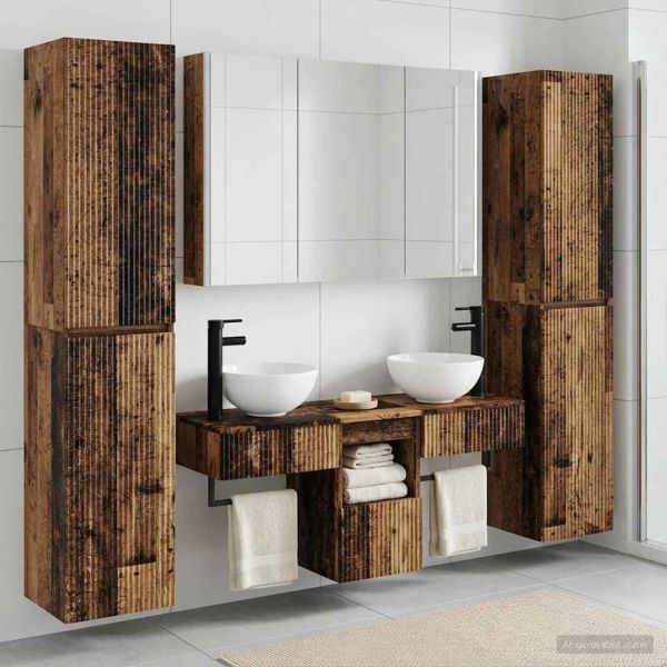 Комплект мебели за баня 6 pcs Старо дърво