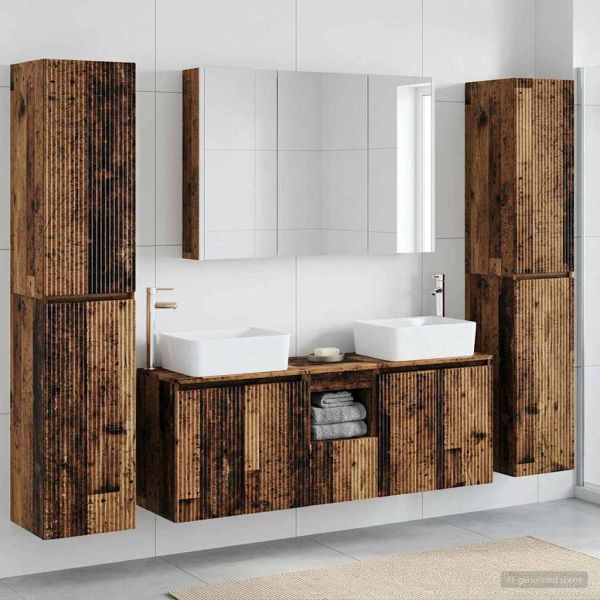 Комплект мебели за баня 6 pcs Старо дърво