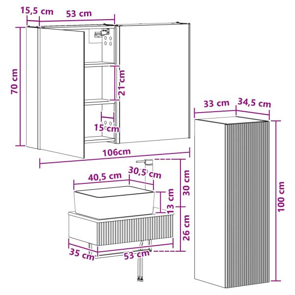 Комплект мебели за баня 4 pcs Старо дърво