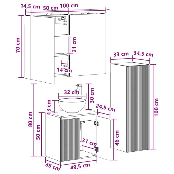 Комплект мебели за баня 4 pcs Опушен дъб