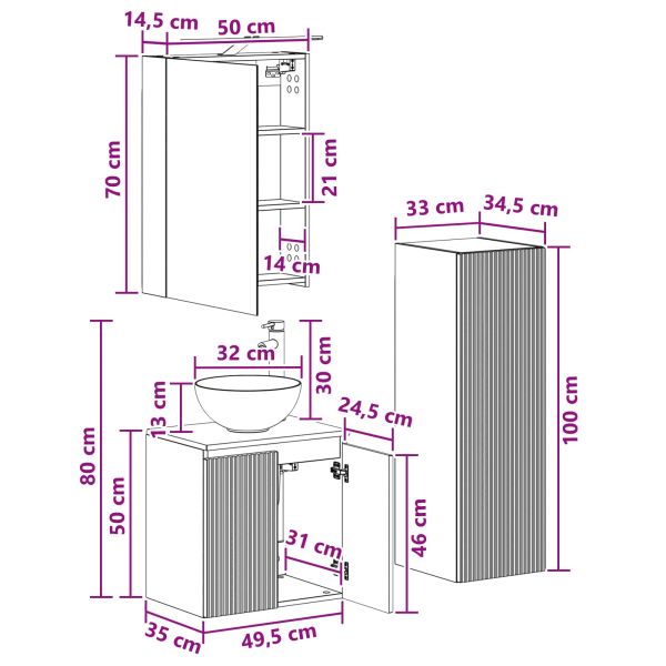 Комплект мебели за баня 4 pcs Старо дърво
