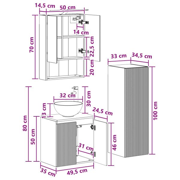 Комплект мебели за баня 4 pcs Старо дърво