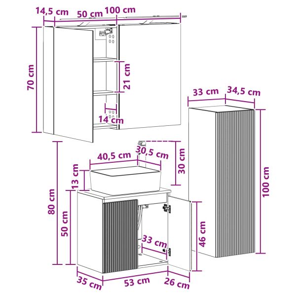 Комплект мебели за баня 4 pcs Опушен дъб