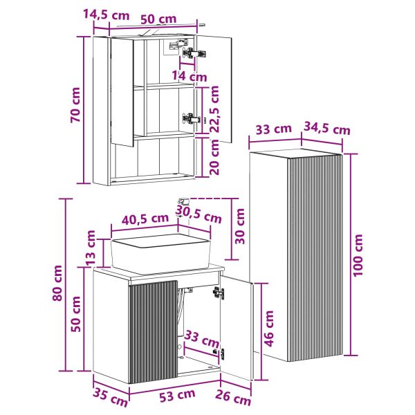 Комплект мебели за баня 4 pcs Бетонно сиво