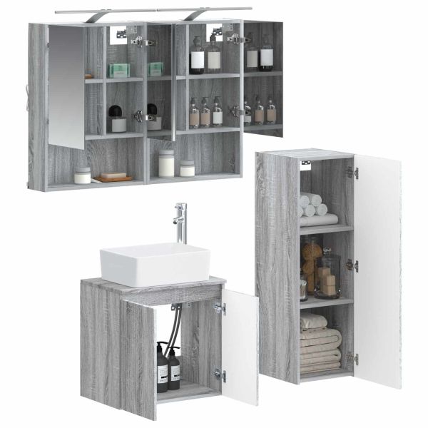 Комплект мебели за баня 4 pcs Сив Сонома