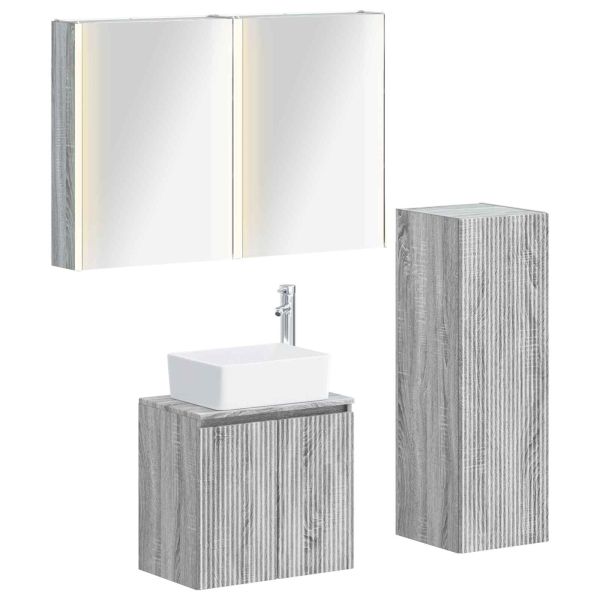 Комплект мебели за баня 4 pcs Сив Сонома