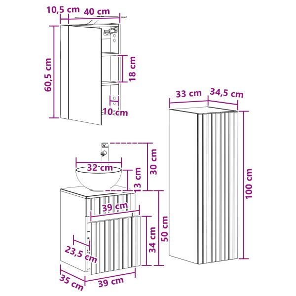 Комплект мебели за баня 4 pcs Сив Сонома