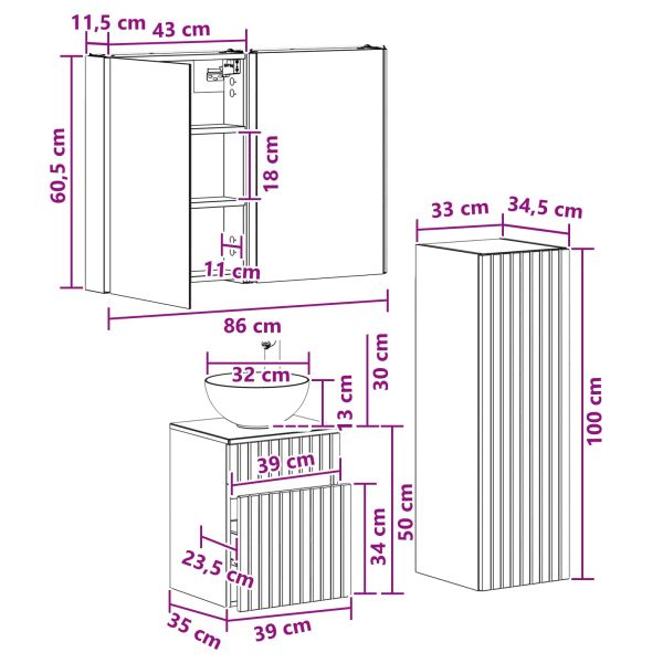 Комплект мебели за баня 4 pcs Дъб сонома