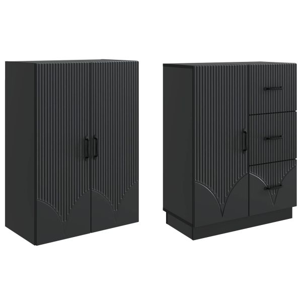 Комплект шкафове 2 pcs Черно Инженерна дървесина