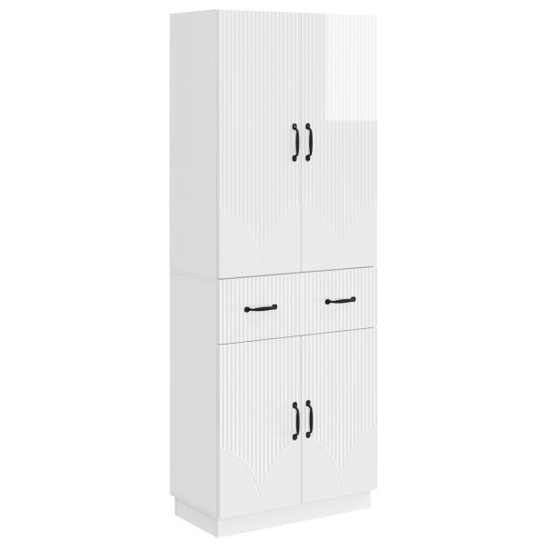 Комплект шкафове 2 pcs Бял гланц Инженерна дървесина