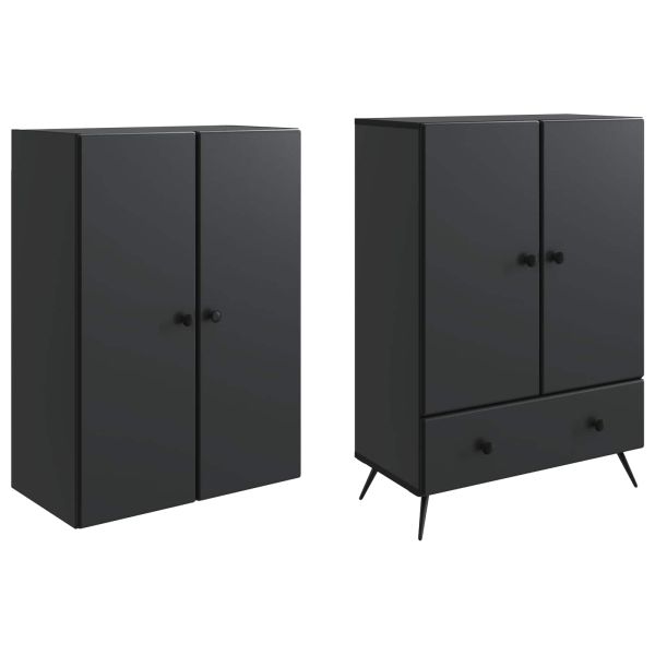 Комплект шкафове 2 pcs Черно Инженерна дървесина