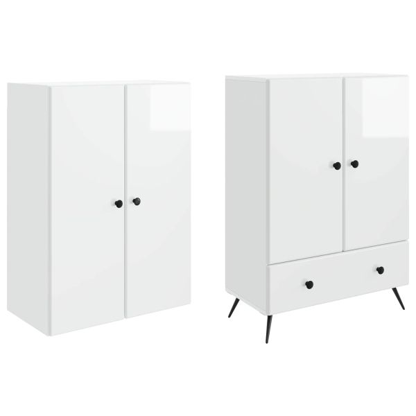 Комплект шкафове 2 pcs Бял гланц Инженерна дървесина