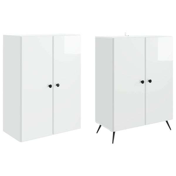 Комплект шкафове 2 pcs Бял гланц Инженерна дървесина