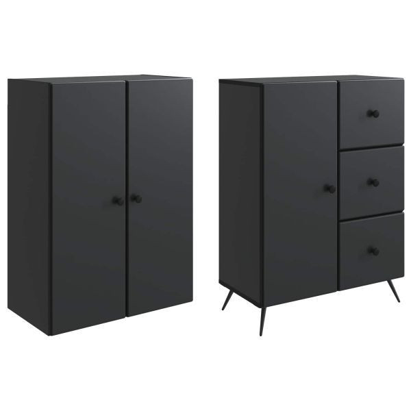 Комплект шкафове 2 pcs Черно Инженерна дървесина