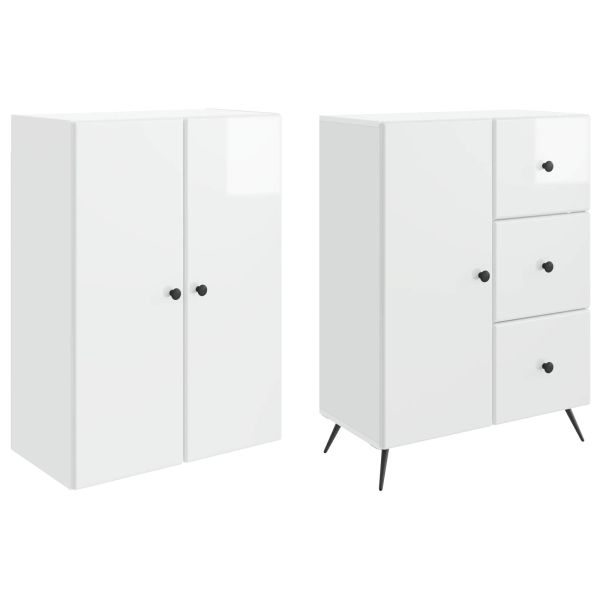 Комплект шкафове 2 pcs Бял гланц Инженерна дървесина