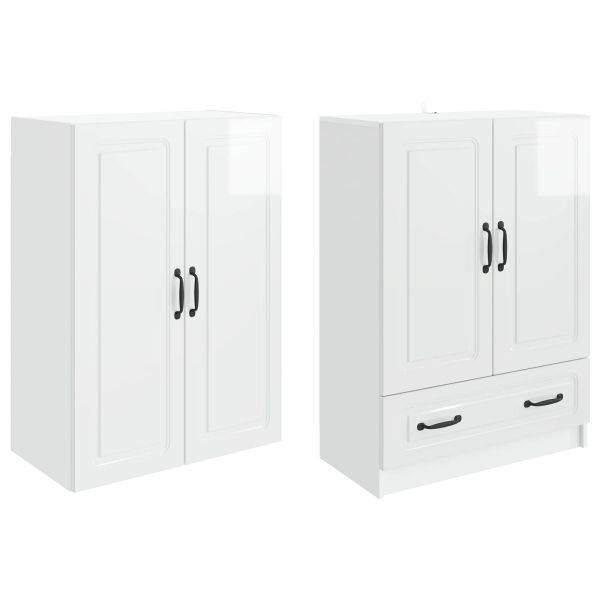 Комплект шкафове 2 pcs Бял гланц Инженерна дървесина