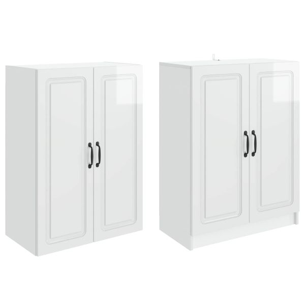 Комплект шкафове 2 pcs Бял гланц Инженерна дървесина