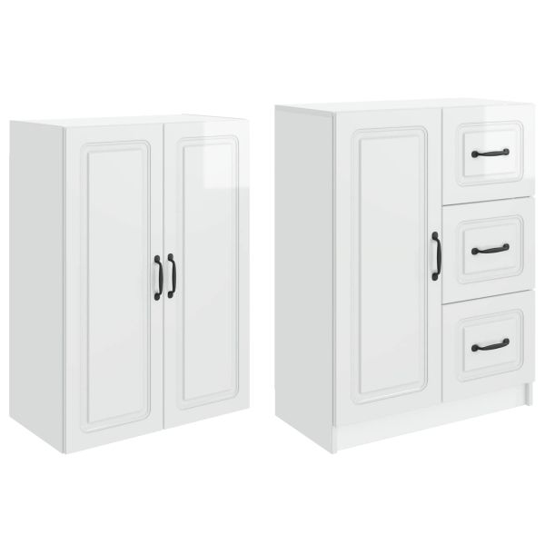 Комплект шкафове 2 pcs Бял гланц Инженерна дървесина