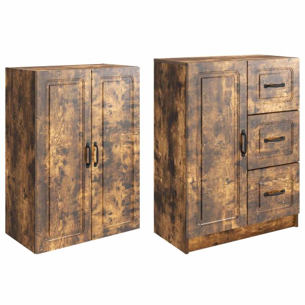 Комплект шкафове 2 pcs Опушен дъб Инженерна дървесина
