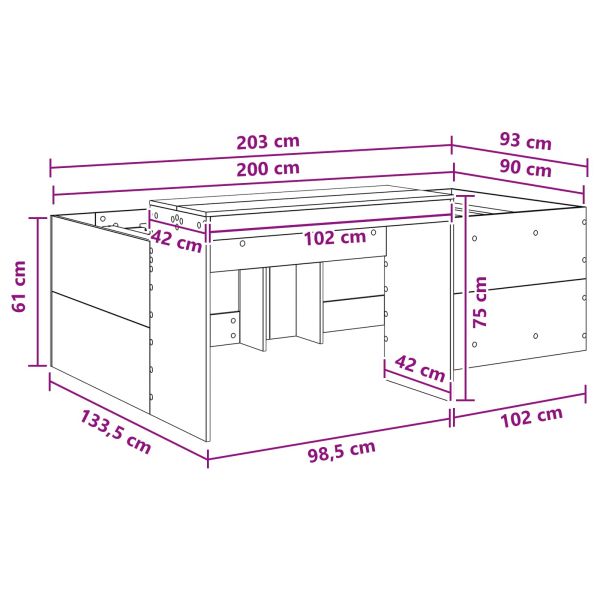 Детско легло с височина и бюро Бяло 90 x 200 cm