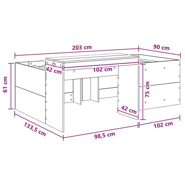 Детско легло с височина и бюро Сив Сонома 90 x 200 cm
