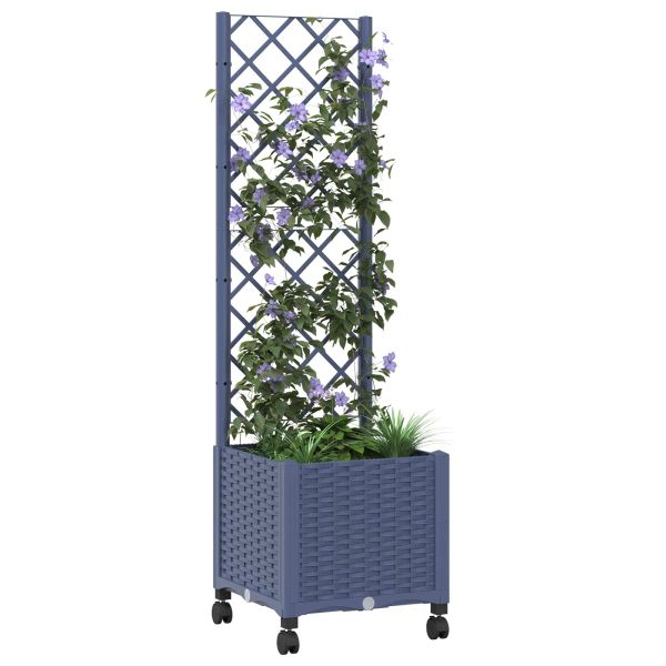 Градински сандък с решетка и колела Синьо сиво 40 x 40 x 146 см