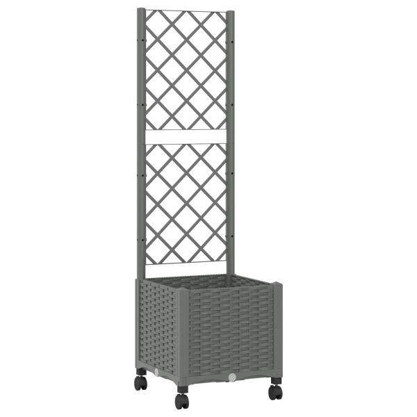 Градински сандък с решетка и колела Светлосиво 40 x 40 x 146 см
