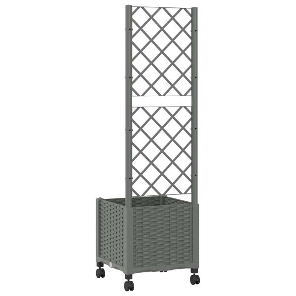 Градински сандък с решетка и колела Светлосиво 40 x 40 x 146 см