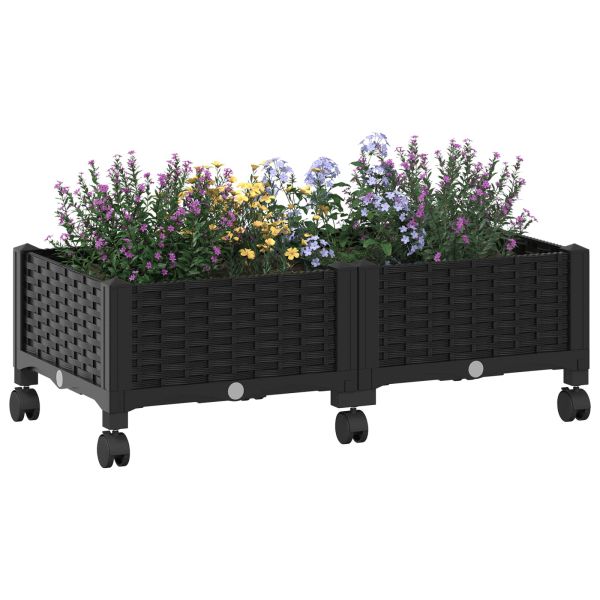Градинска саксия с колела Черно 80 x 40 x 29 см ПП
