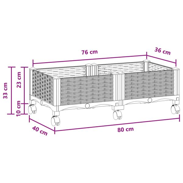 Градинска саксия с колела Черно 80 x 40 x 29 см ПП