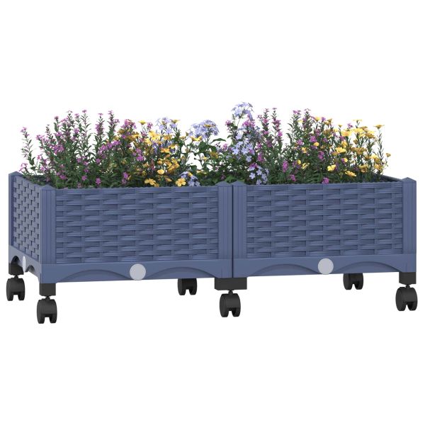 Градинска саксия с колела Синьо сиво 80 x 40 x 33 см ПП