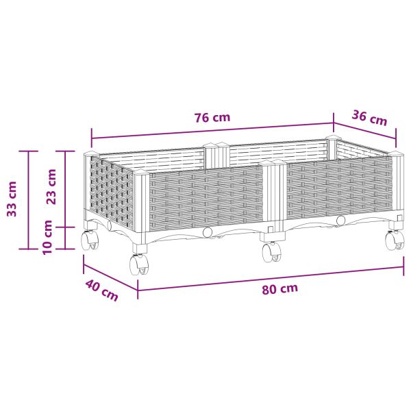 Градинска саксия с колела Бяло 80 x 40 x 33 см ПП