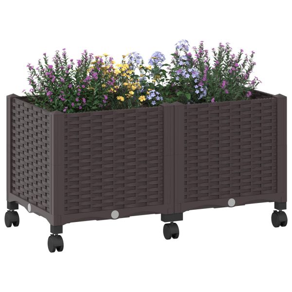 Градинска саксия с колела Кафяво 80 x 40 x 44 см ПП