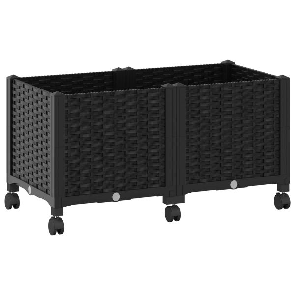 Градинска саксия с колела Черно 80 x 40 x 44 см ПП