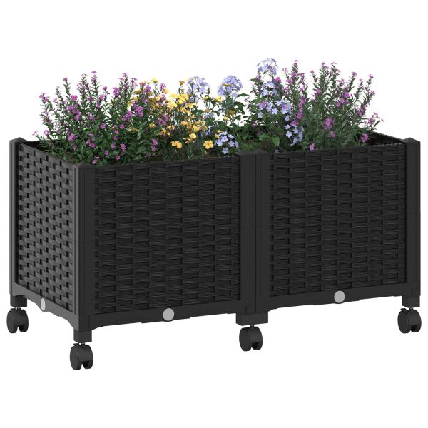 Градинска саксия с колела Черно 80 x 40 x 44 см ПП